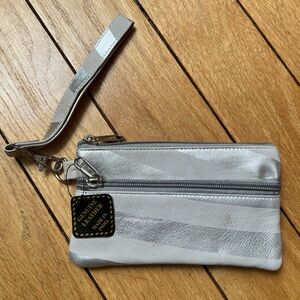 Silver striped leather wristlet